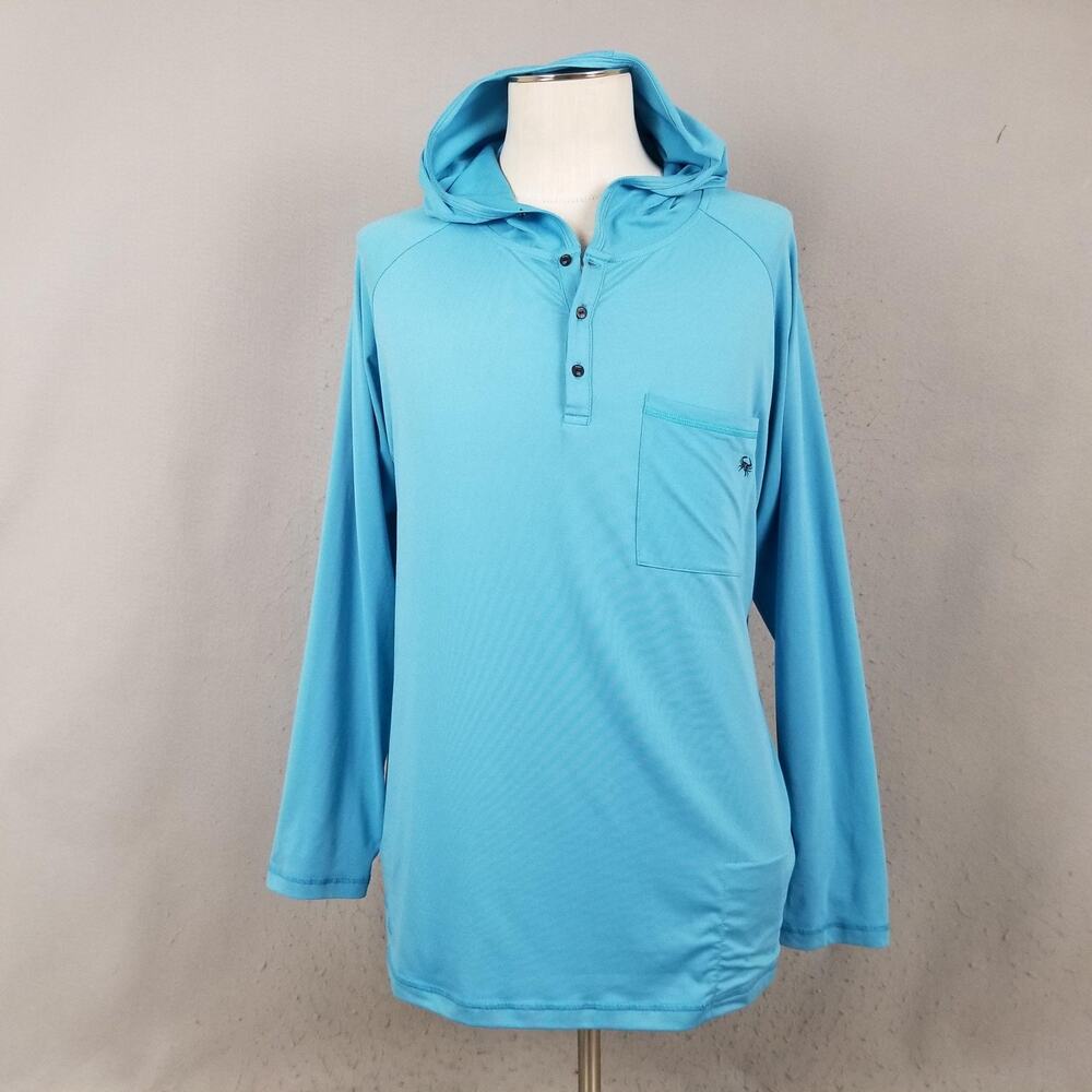 SWC Shirt Mens XL Blue Hooded Henley Long Sleeve Performance Fishing Outdoor